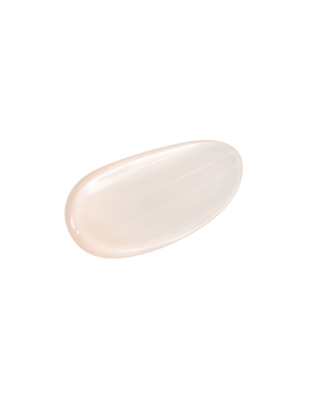 Photo of the smooth, rich, and creamy texture of SYNACTIF body cream, shown as a pale pink, glossy oval-shaped swatch against a dark violet background.